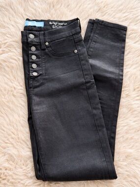 7 For All Mankind B(air) High Rise Skinny Jeans Black Ankle Button Fly Size 25